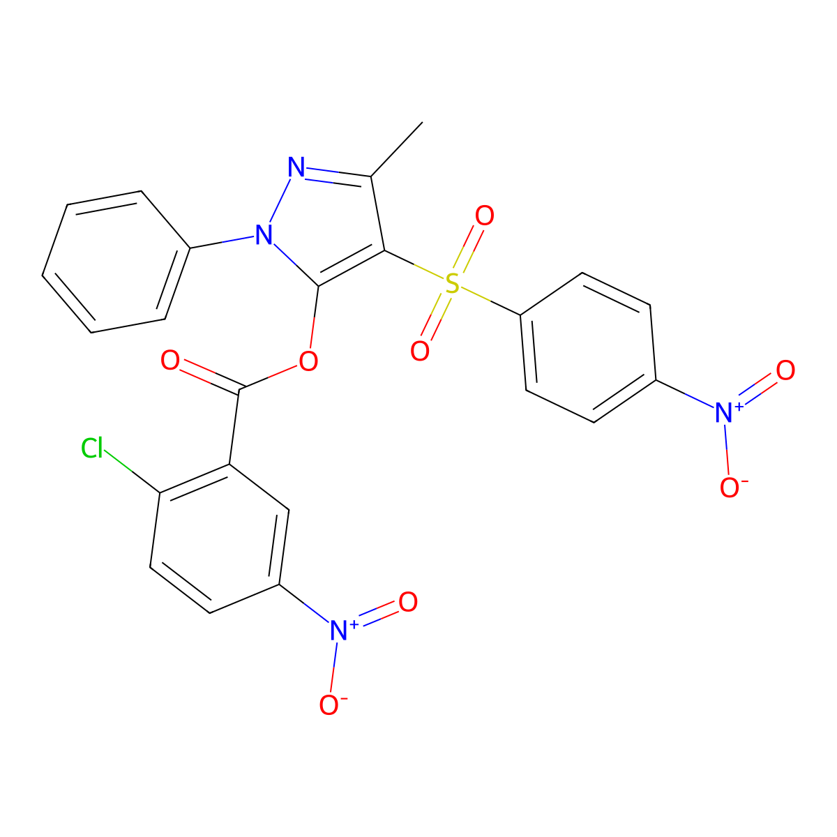 [5-Methyl-4-(4-nitrophenyl)sulfonyl-2-phenylpyrazol-3-yl] 2-chloro-5-nitrobenzoate molecular structure, CAS 851093-96-4