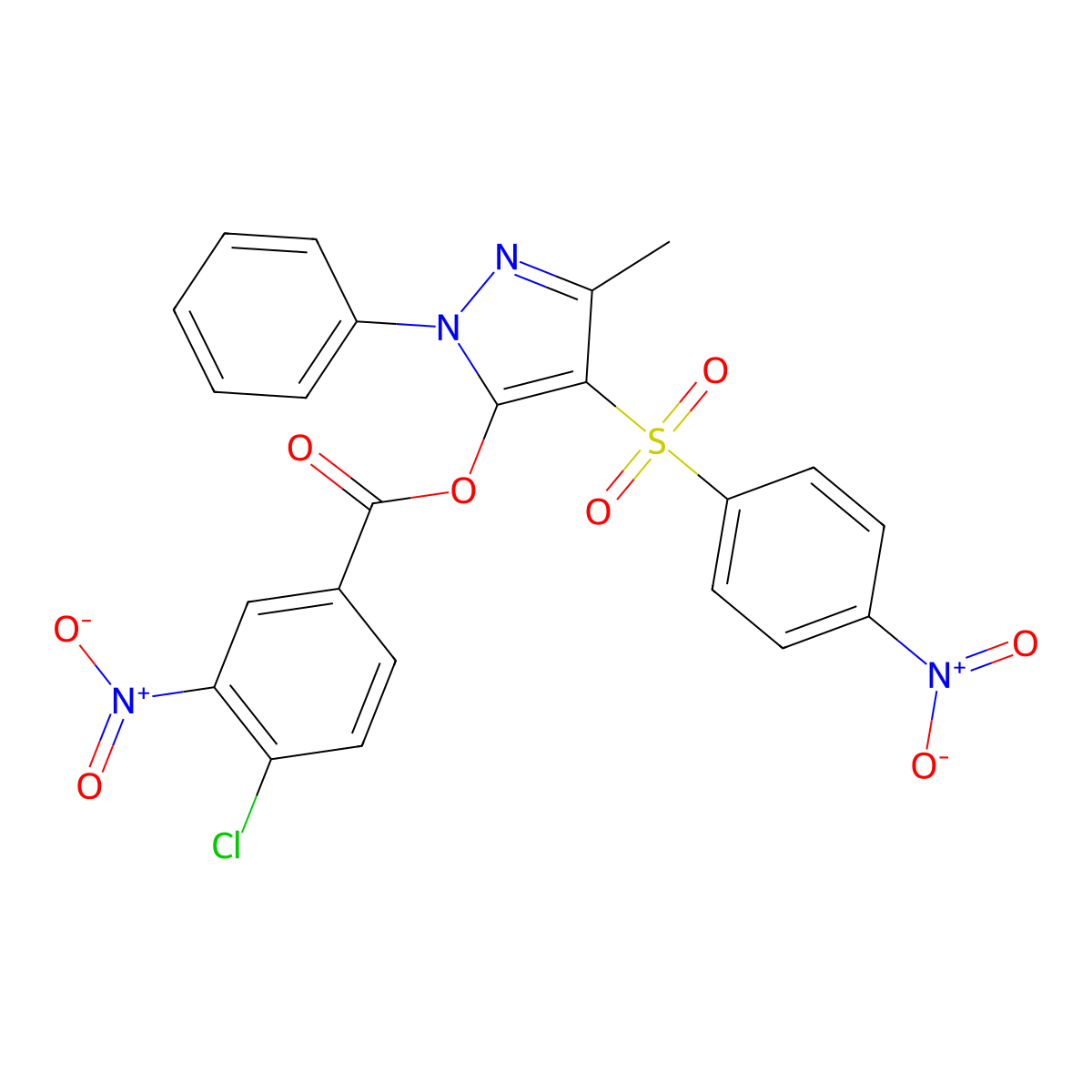 [5-Methyl-4-(4-nitrophenyl)sulfonyl-2-phenylpyrazol-3-yl] 4-chloro-3-nitrobenzoate molecular structure, CAS 851093-98-6