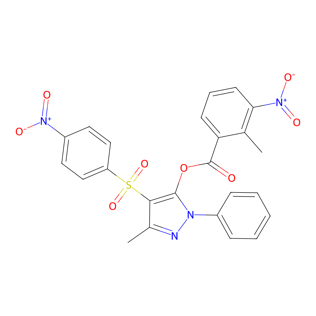 [5-Methyl-4-(4-nitrophenyl)sulfonyl-2-phenylpyrazol-3-yl] 2-methyl-3-nitrobenzoate molecular structure, CAS 851094-00-3
