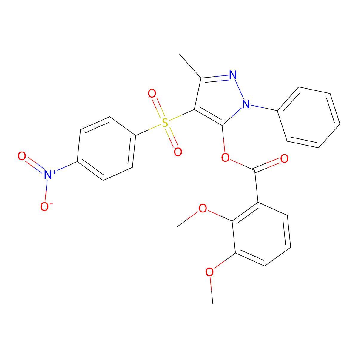 [5-Methyl-4-(4-nitrophenyl)sulfonyl-2-phenylpyrazol-3-yl] 2,3-dimethoxybenzoate molecular structure, CAS 851094-03-6
