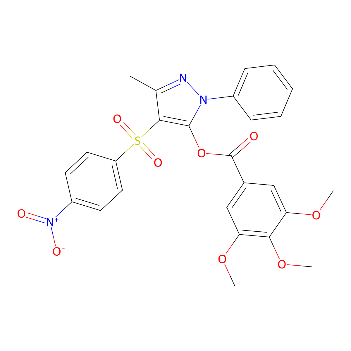 [5-Methyl-4-(4-nitrophenyl)sulfonyl-2-phenylpyrazol-3-yl] 3,4,5-trimethoxybenzoate molecular structure, CAS 851094-05-8