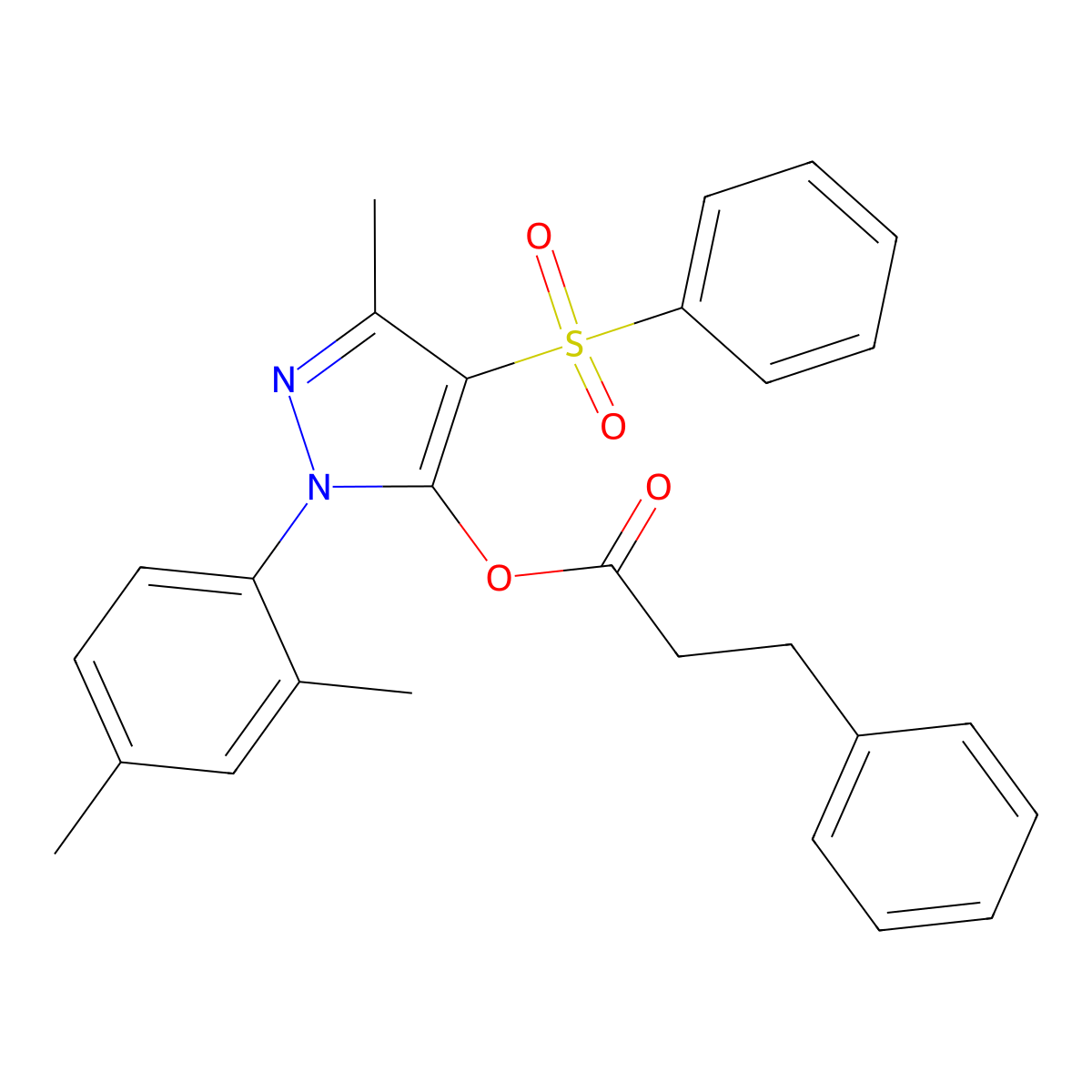 1-(2,4-dimethylphenyl)-3-methyl-4-(phenylsulfonyl)-1H-pyrazol-5-yl 3-phenylpropanoate molecular structure, CAS 851094-13-8