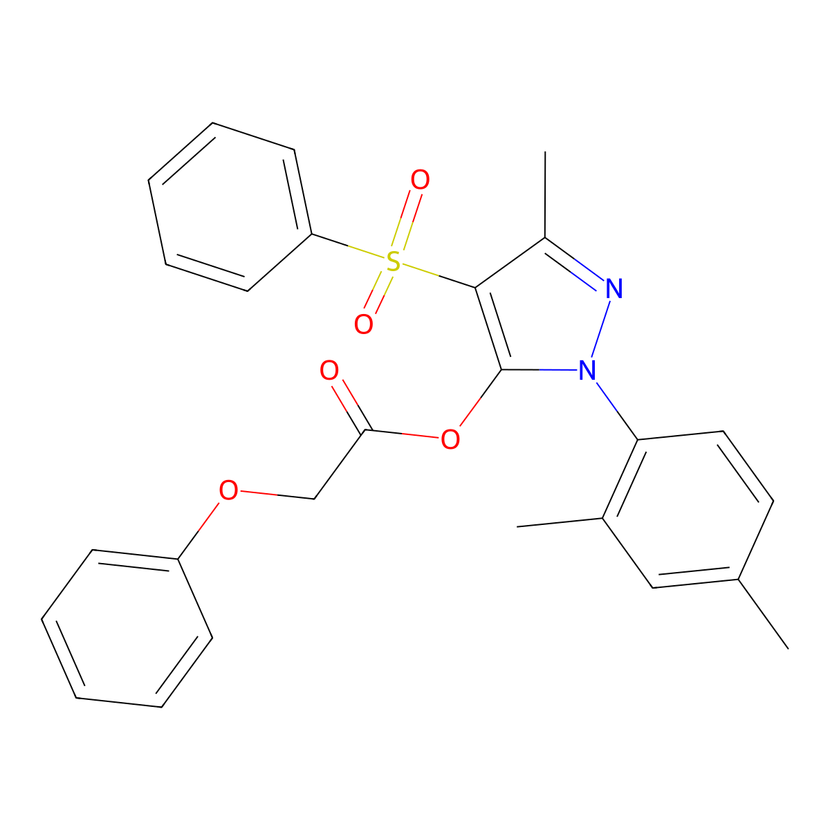 1-(2,4-dimethylphenyl)-3-methyl-4-(phenylsulfonyl)-1H-pyrazol-5-yl 2-phenoxyacetate molecular structure, CAS 851094-21-8