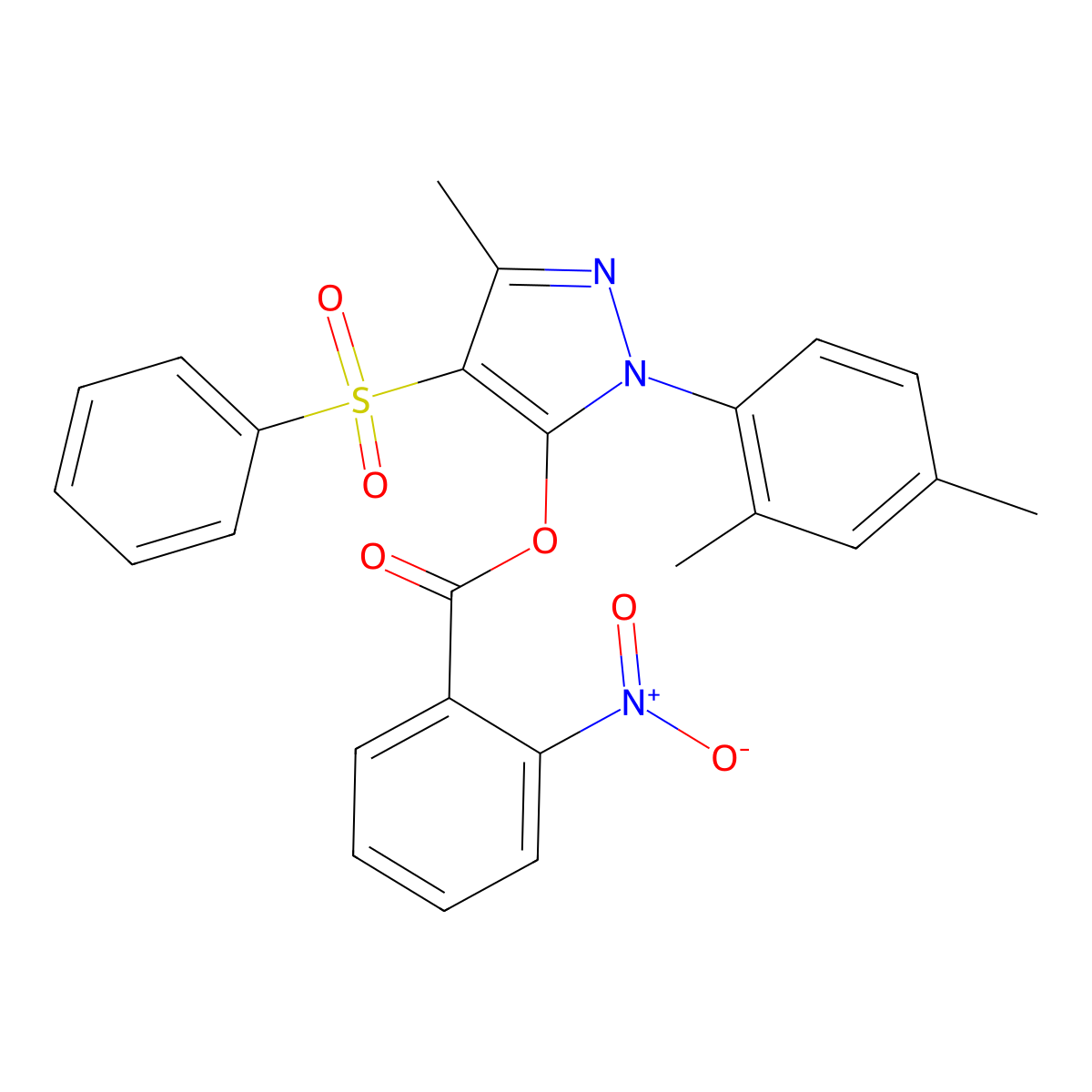 1-(2,4-dimethylphenyl)-3-methyl-4-(phenylsulfonyl)-1H-pyrazol-5-yl 2-nitrobenzoate molecular structure, CAS 851094-26-3