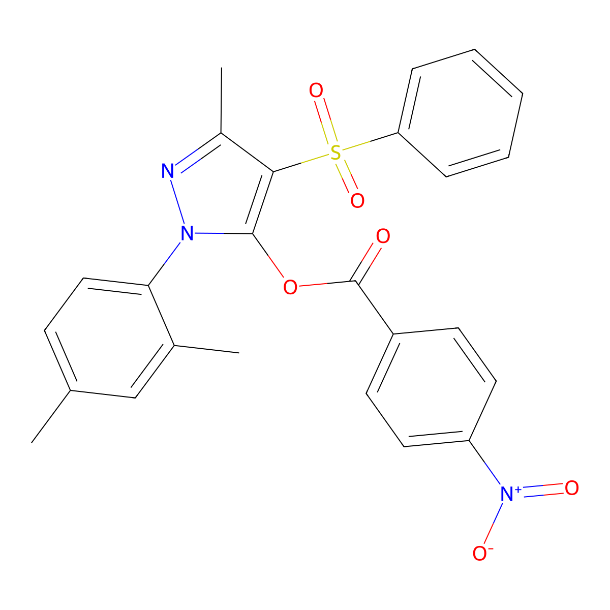 1-(2,4-dimethylphenyl)-3-methyl-4-(phenylsulfonyl)-1H-pyrazol-5-yl 4-nitrobenzoate molecular structure, CAS 851094-27-4