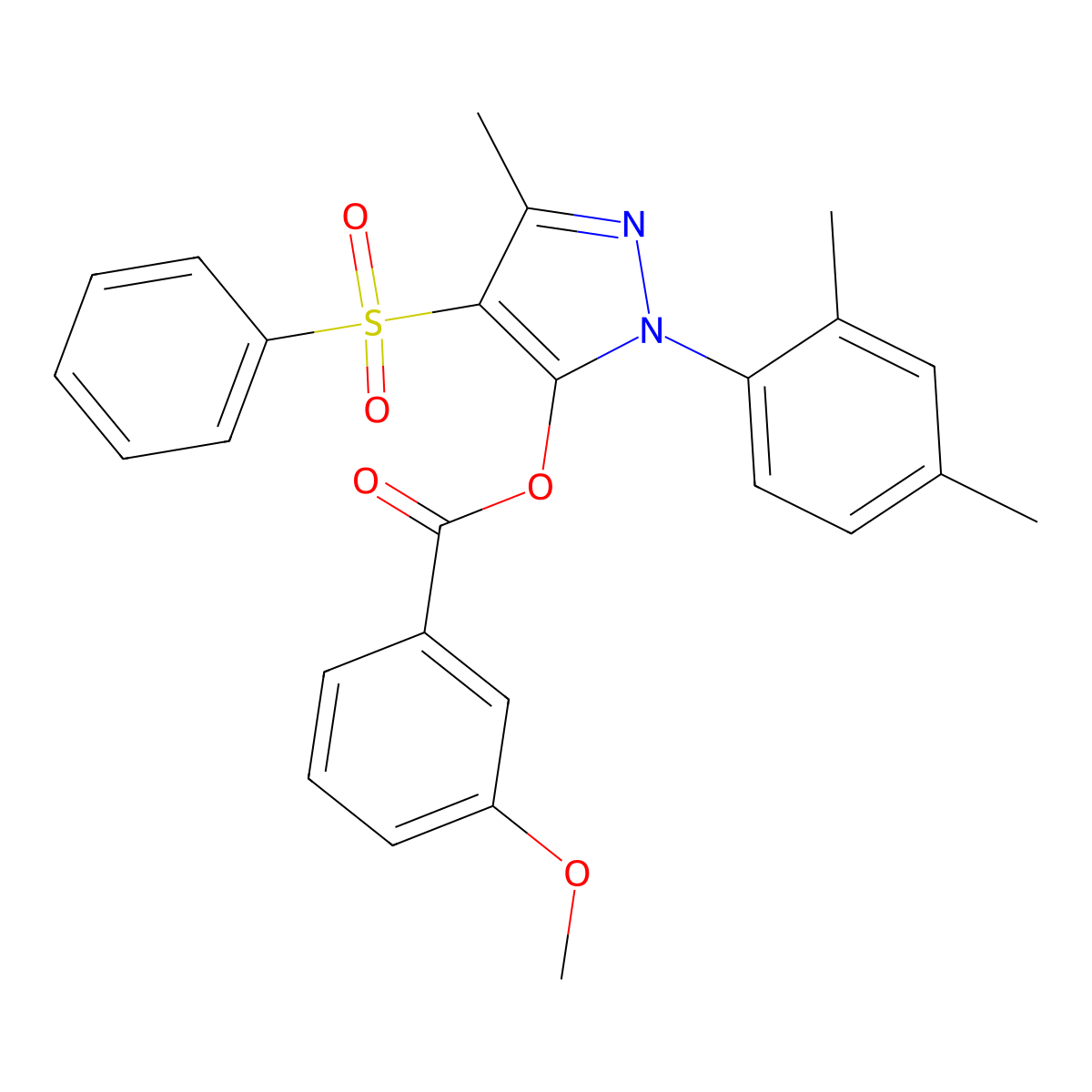 [4-(Benzenesulfonyl)-2-(2,4-dimethylphenyl)-5-methylpyrazol-3-yl] 3-methoxybenzoate molecular structure, CAS 851094-29-6