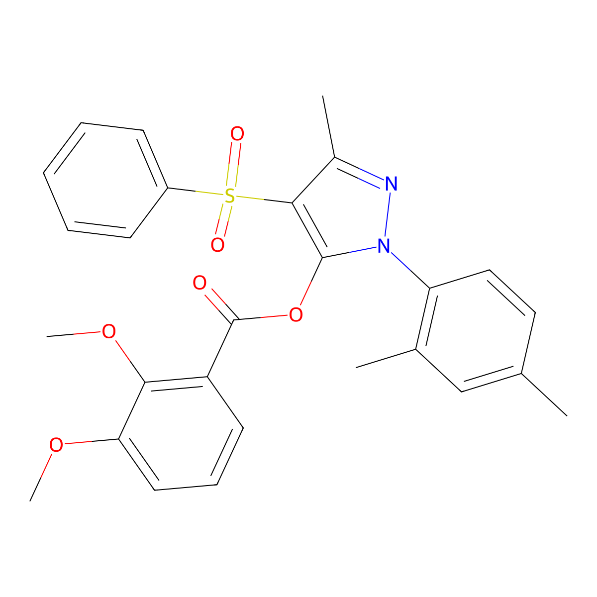 [4-(Benzenesulfonyl)-2-(2,4-dimethylphenyl)-5-methylpyrazol-3-yl] 2,3-dimethoxybenzoate molecular structure, CAS 851094-31-0