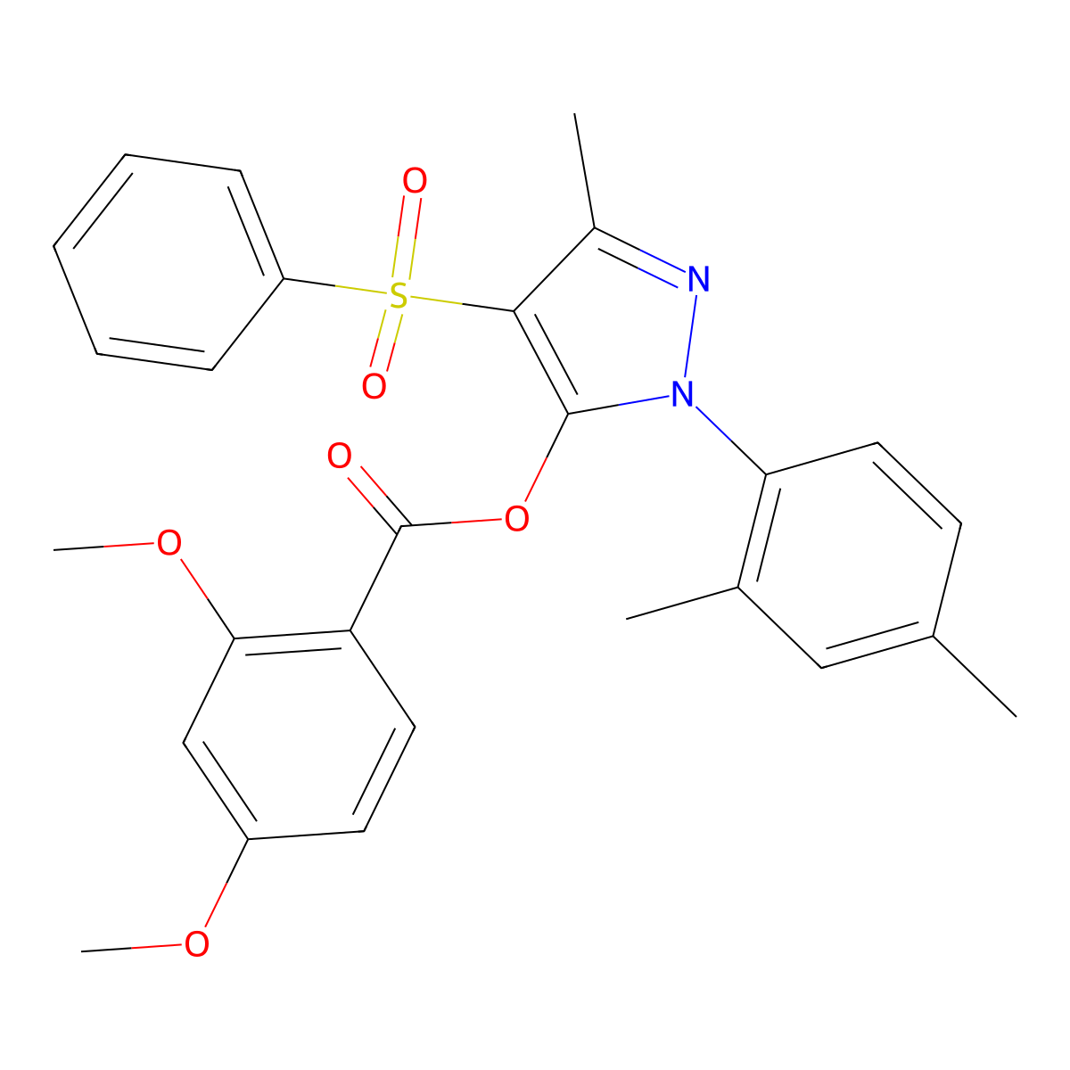 [4-(Benzenesulfonyl)-2-(2,4-dimethylphenyl)-5-methylpyrazol-3-yl] 2,4-dimethoxybenzoate molecular structure, CAS 851094-39-8