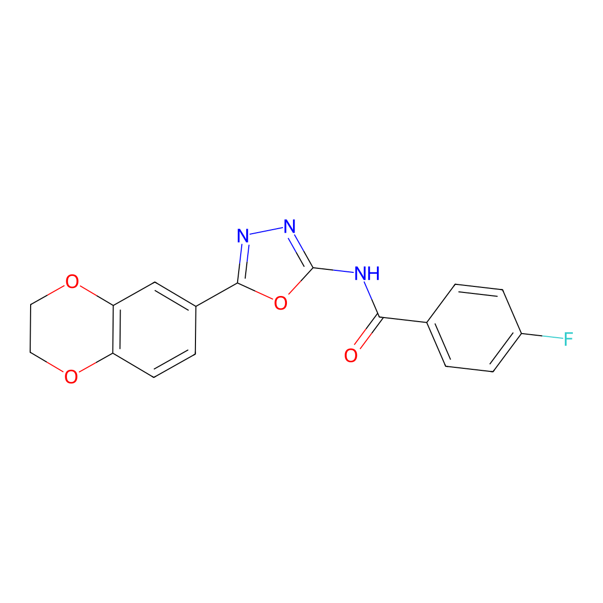 N-[5-(2,3-dihydro-1,4-benzodioxin-6-yl)-1,3,4-oxadiazol-2-yl]-4-fluorobenzamide molecular structure, CAS 851094-48-9