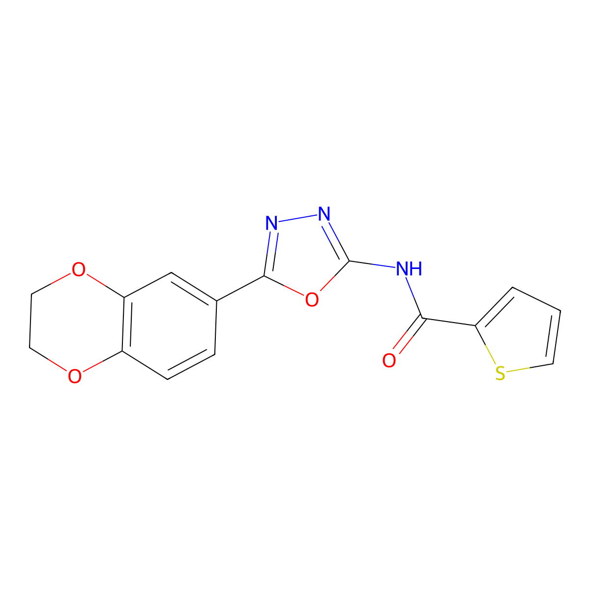 N-(5-(2,3-dihydrobenzo[b][1,4]dioxin-6-yl)-1,3,4-oxadiazol-2-yl)thiophene-2-carboxamide molecular structure, CAS 851094-50-3