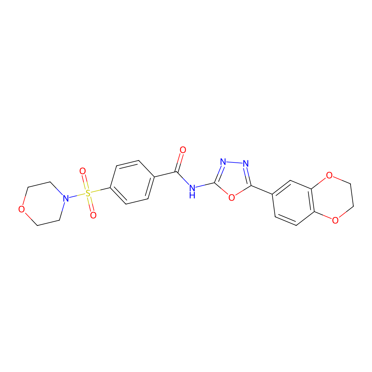 N-(5-(2,3-dihydrobenzo[b][1,4]dioxin-6-yl)-1,3,4-oxadiazol-2-yl)-4-(morpholinosulfonyl)benzamide molecular structure, CAS 851094-52-5