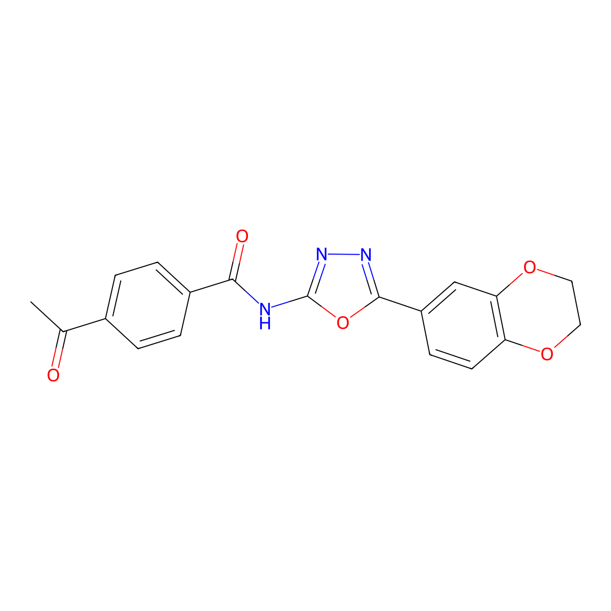 4-acetyl-N-[5-(2,3-dihydro-1,4-benzodioxin-6-yl)-1,3,4-oxadiazol-2-yl]benzamide molecular structure, CAS 851094-53-6