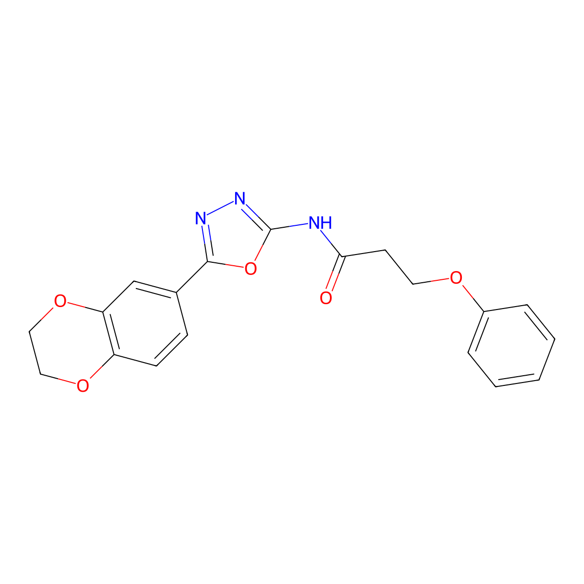 N-[5-(2,3-dihydro-1,4-benzodioxin-6-yl)-1,3,4-oxadiazol-2-yl]-3-phenoxypropanamide molecular structure, CAS 851094-58-1