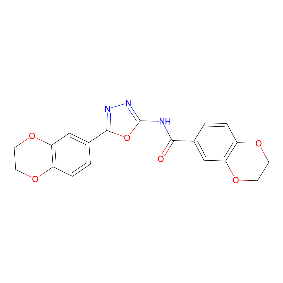 N-[5-(2,3-dihydro-1,4-benzodioxin-6-yl)-1,3,4-oxadiazol-2-yl]-2,3-dihydro-1,4-benzodioxine-6-carboxamide molecular structure, CAS 851094-60-5