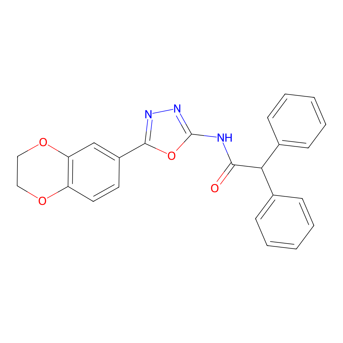 N-[5-(2,3-dihydro-1,4-benzodioxin-6-yl)-1,3,4-oxadiazol-2-yl]-2,2-diphenylacetamide molecular structure, CAS 851094-61-6