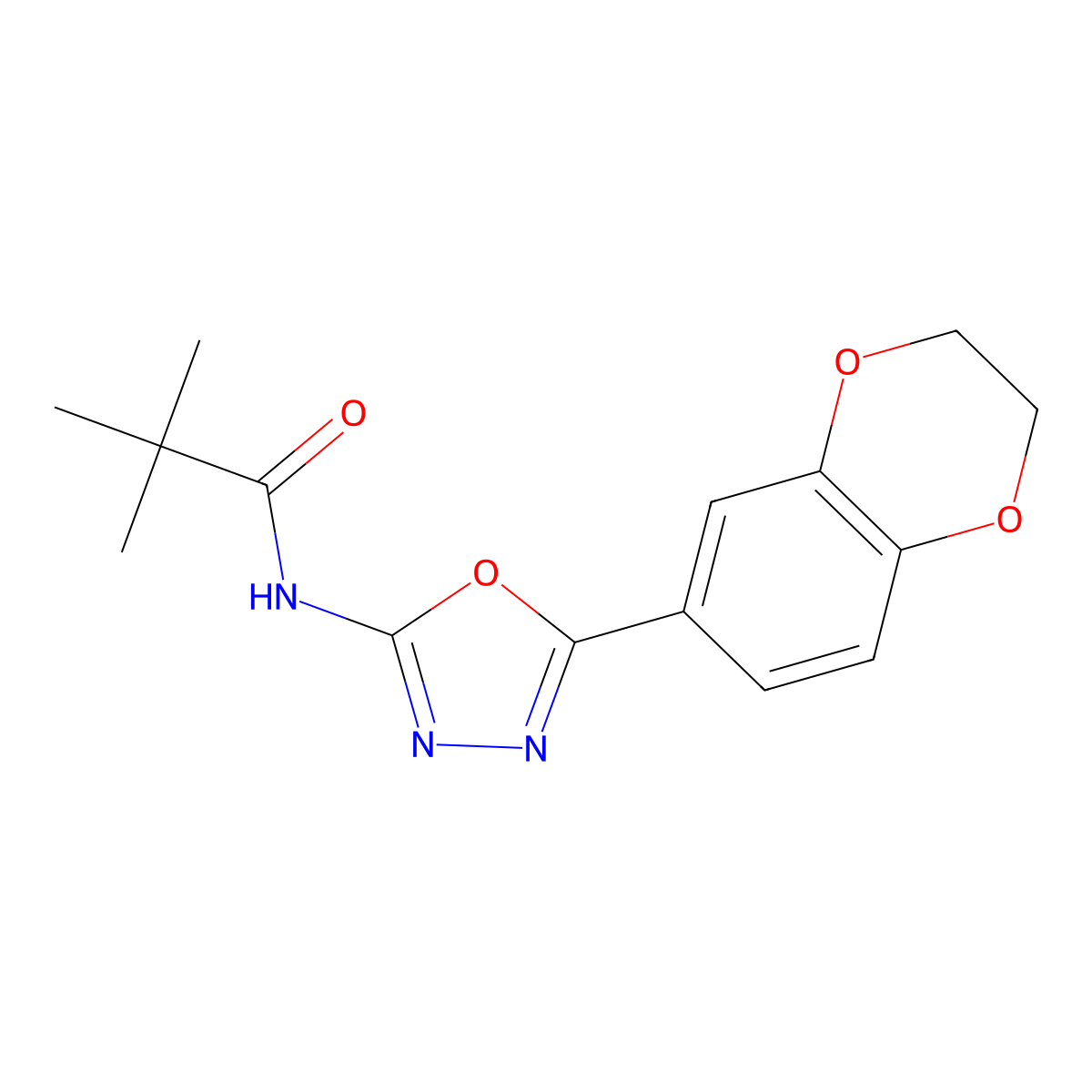 N-[5-(2,3-dihydro-1,4-benzodioxin-6-yl)-1,3,4-oxadiazol-2-yl]-2,2-dimethylpropanamide molecular structure, CAS 851094-64-9