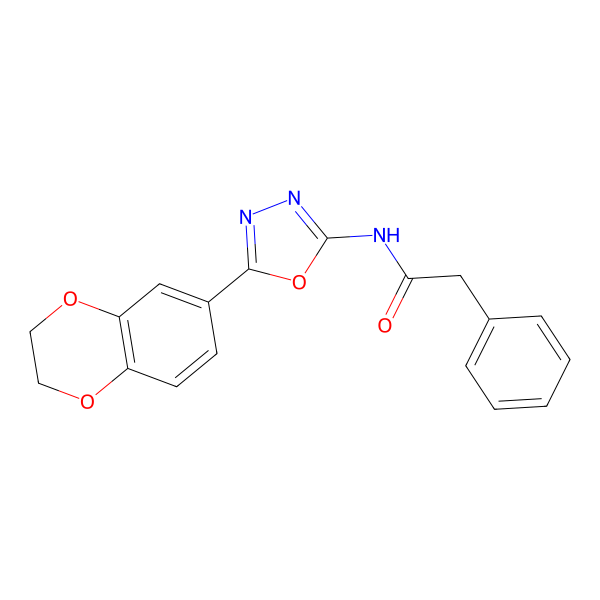 N-[5-(2,3-dihydro-1,4-benzodioxin-6-yl)-1,3,4-oxadiazol-2-yl]-2-phenylacetamide molecular structure, CAS 851094-69-4