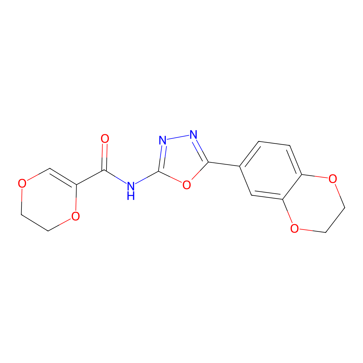 N-(5-(2,3-dihydrobenzo[b][1,4]dioxin-6-yl)-1,3,4-oxadiazol-2-yl)-5,6-dihydro-1,4-dioxine-2-carboxamide molecular structure, CAS 851094-71-8