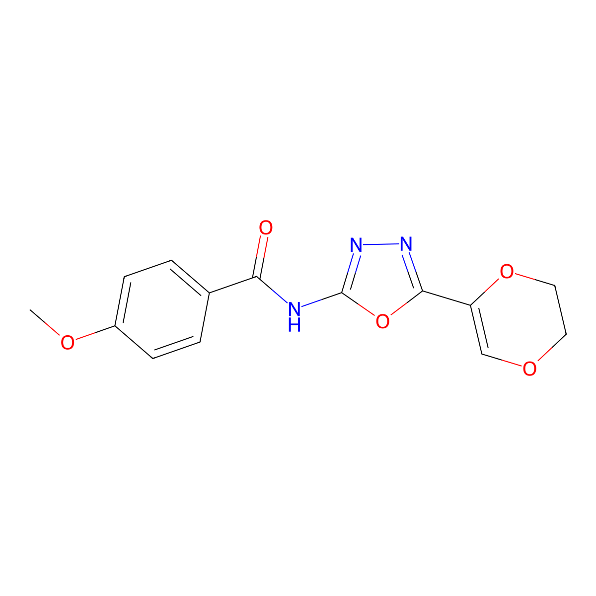 N-(5-(5,6-dihydro-1,4-dioxin-2-yl)-1,3,4-oxadiazol-2-yl)-4-methoxybenzamide molecular structure, CAS 851094-78-5