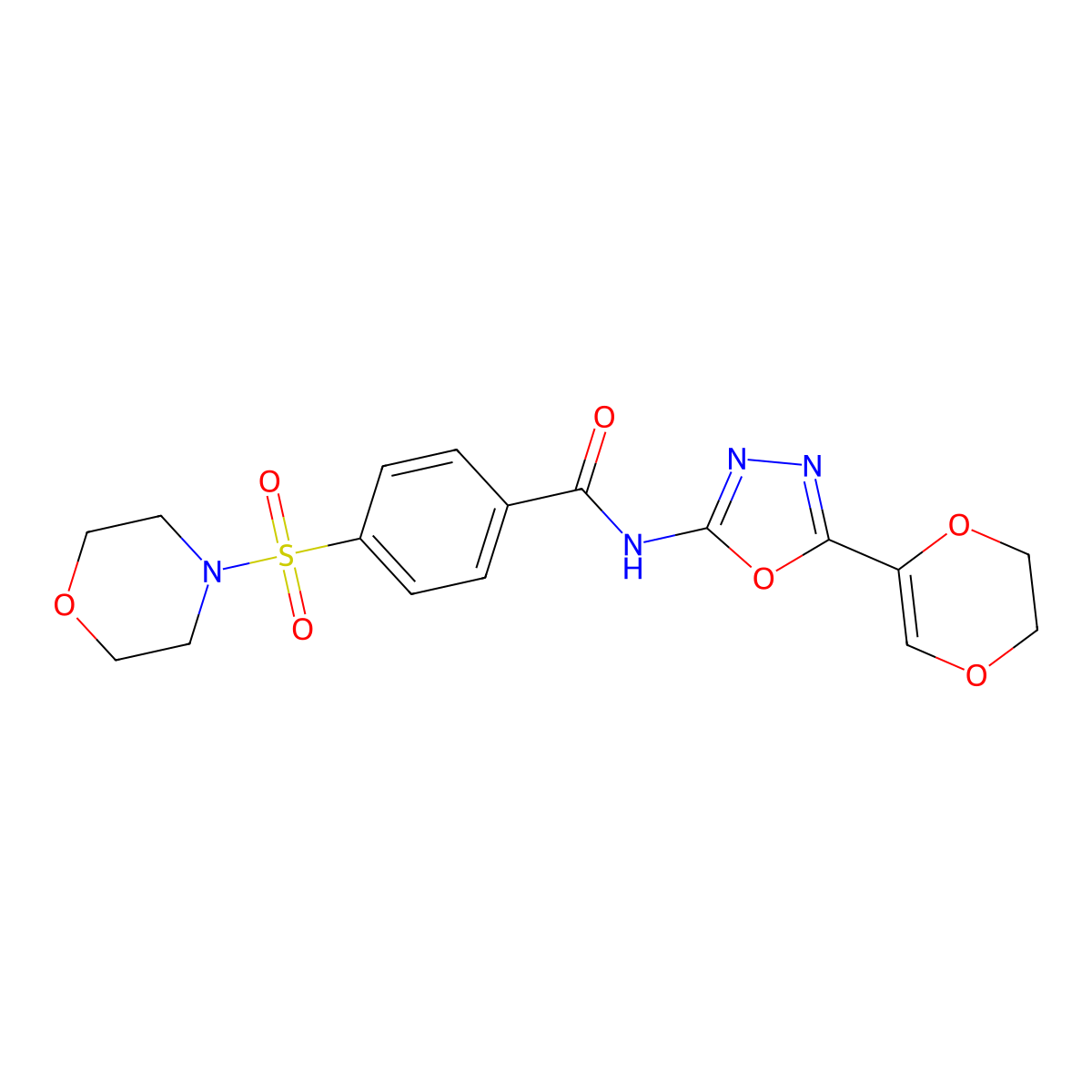 N-(5-(5,6-dihydro-1,4-dioxin-2-yl)-1,3,4-oxadiazol-2-yl)-4-(morpholinosulfonyl)benzamide molecular structure, CAS 851094-82-1