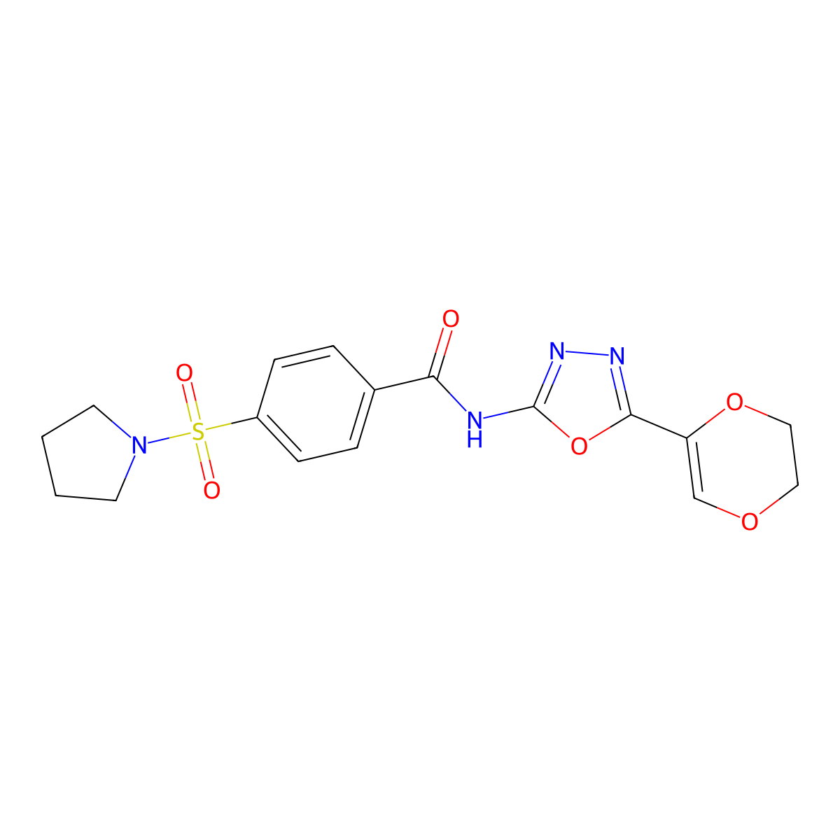 N-(5-(5,6-dihydro-1,4-dioxin-2-yl)-1,3,4-oxadiazol-2-yl)-4-(pyrrolidin-1-ylsulfonyl)benzamide molecular structure, CAS 851094-83-2