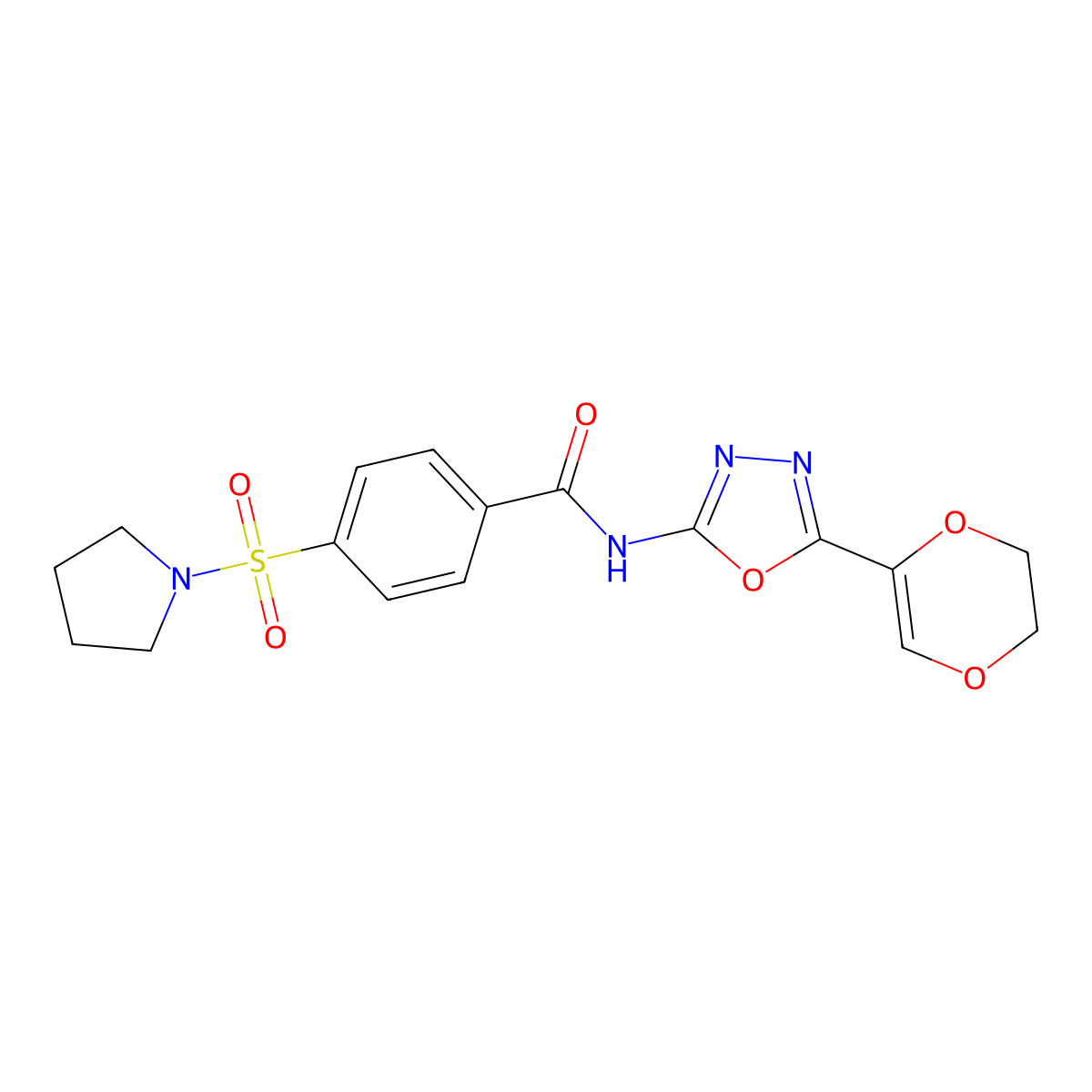 N-(5-(5,6-dihydro-1,4-dioxin-2-yl)-1,3,4-oxadiazol-2-yl)-4-(pyrrolidin-1-ylsulfonyl)benzamide molecular structure, CAS 851094-83-2