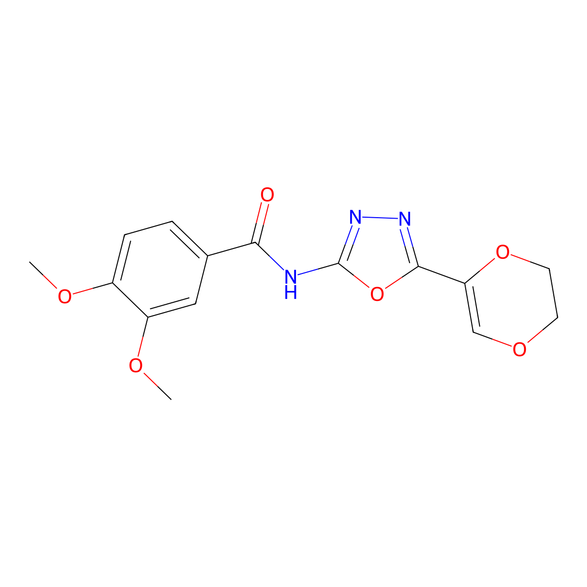 N-[5-(5,6-dihydro-1,4-dioxin-2-yl)-1,3,4-oxadiazol-2-yl]-3,4-dimethoxybenzamide molecular structure, CAS 851094-84-3
