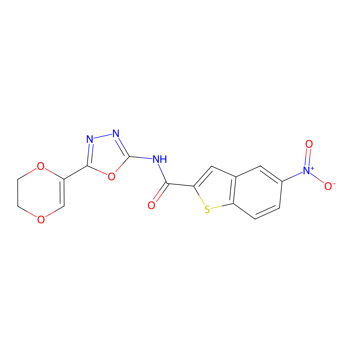 N-(5-(5,6-dihydro-1,4-dioxin-2-yl)-1,3,4-oxadiazol-2-yl)-5-nitrobenzo[b]thiophene-2-carboxamide molecular structure, CAS 851094-89-8