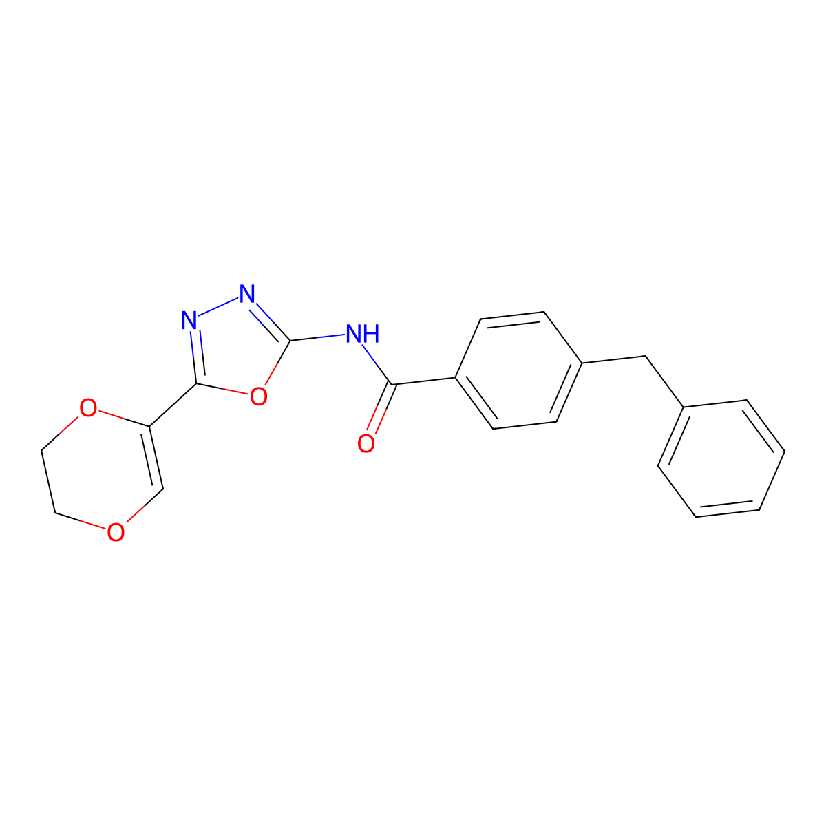 4-benzyl-N-(5-(5,6-dihydro-1,4-dioxin-2-yl)-1,3,4-oxadiazol-2-yl)benzamide molecular structure, CAS 851094-94-5