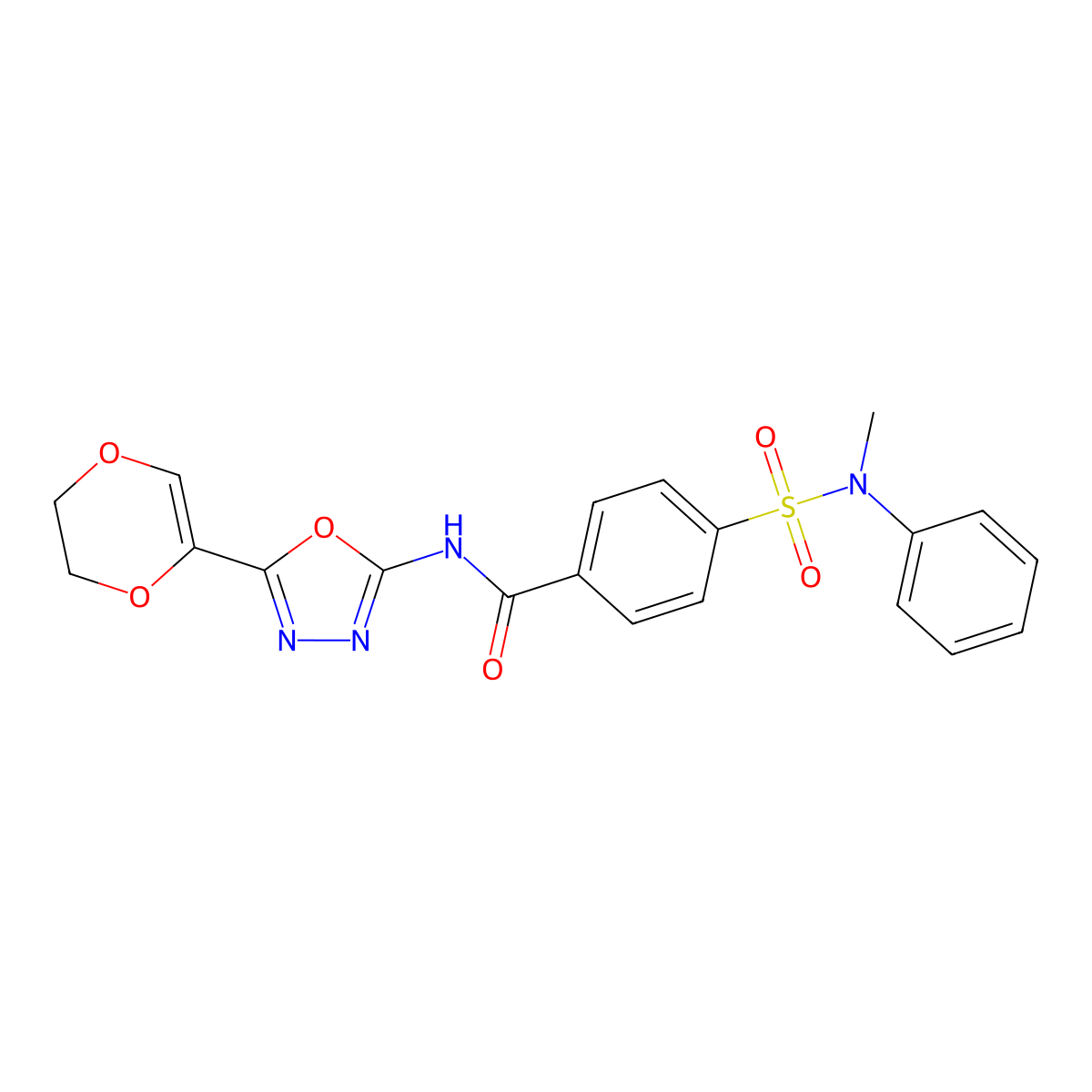 N-[5-(2,3-dihydro-1,4-dioxin-5-yl)-1,3,4-oxadiazol-2-yl]-4-[methyl(phenyl)sulfamoyl]benzamide molecular structure, CAS 851095-00-6