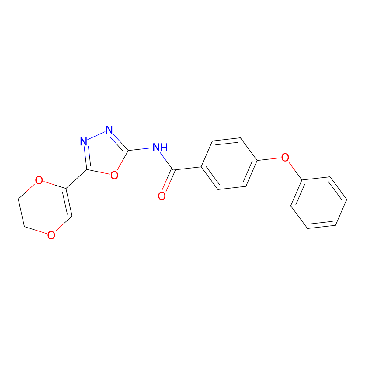 N-(5-(5,6-dihydro-1,4-dioxin-2-yl)-1,3,4-oxadiazol-2-yl)-4-phenoxybenzamide molecular structure, CAS 851095-01-7