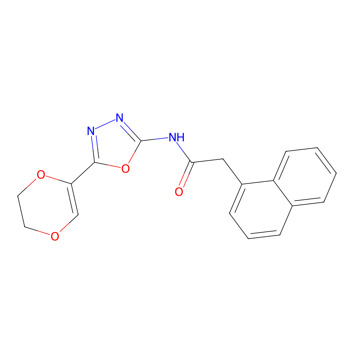 N-(5-(5,6-dihydro-1,4-dioxin-2-yl)-1,3,4-oxadiazol-2-yl)-2-(naphthalen-1-yl)acetamide molecular structure, CAS 851095-02-8