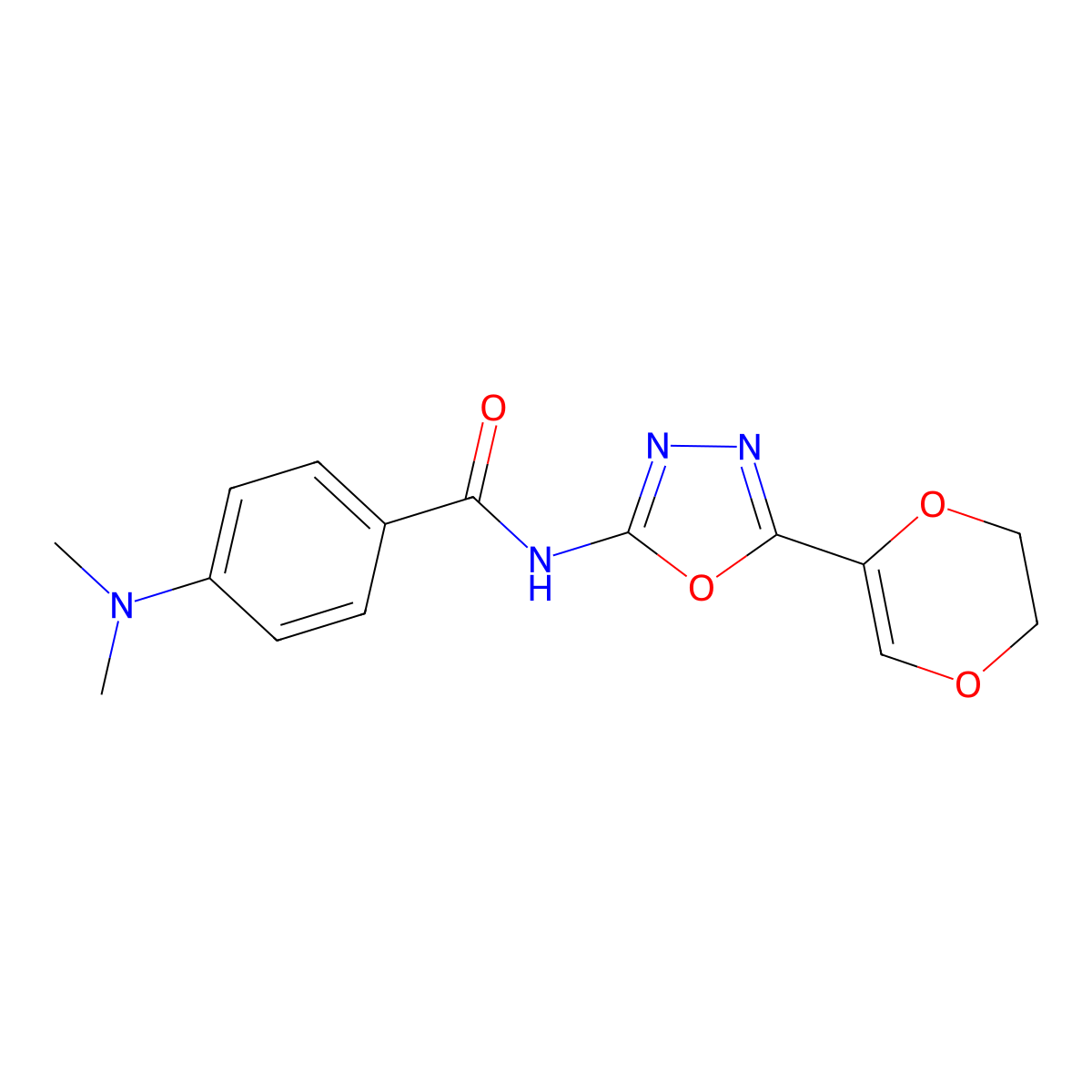 N-(5-(5,6-dihydro-1,4-dioxin-2-yl)-1,3,4-oxadiazol-2-yl)-4-(dimethylamino)benzamide molecular structure, CAS 851095-03-9