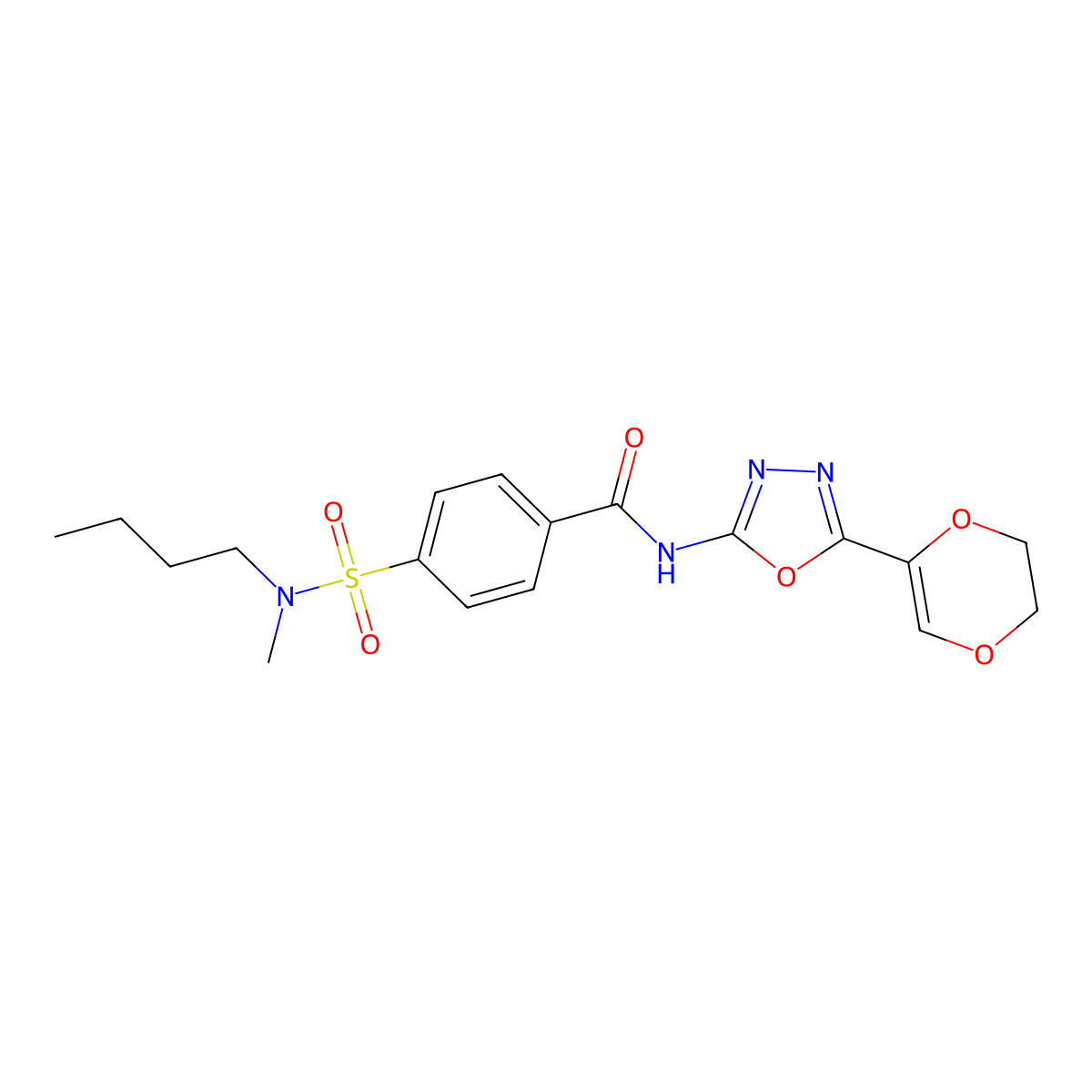 4-(N-butyl-N-methylsulfamoyl)-N-(5-(5,6-dihydro-1,4-dioxin-2-yl)-1,3,4-oxadiazol-2-yl)benzamide molecular structure, CAS 851095-06-2
