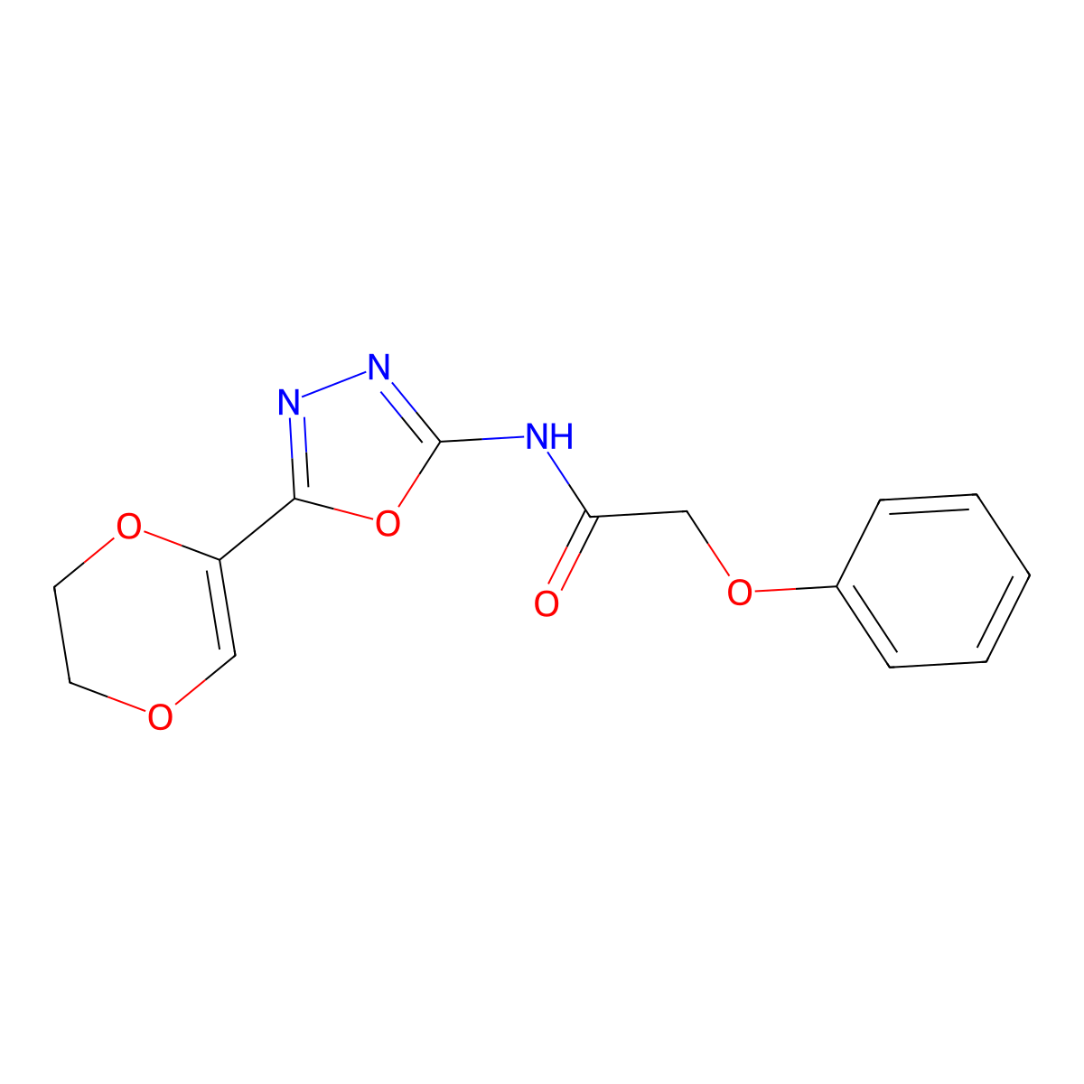 N-[5-(5,6-dihydro-1,4-dioxin-2-yl)-1,3,4-oxadiazol-2-yl]-2-phenoxyacetamide molecular structure, CAS 851095-10-8