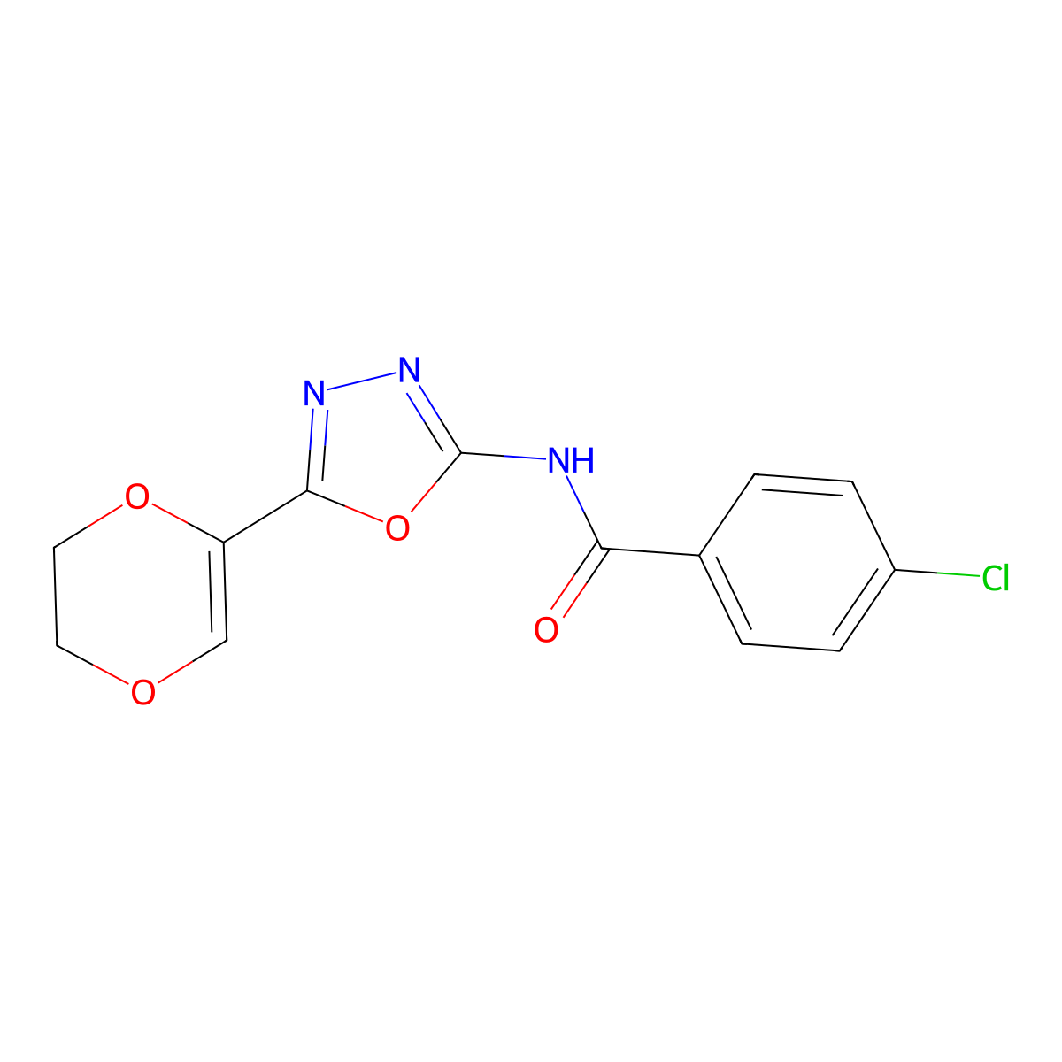 4-chloro-N-[5-(2,3-dihydro-1,4-dioxin-5-yl)-1,3,4-oxadiazol-2-yl]benzamide molecular structure, CAS 851095-11-9