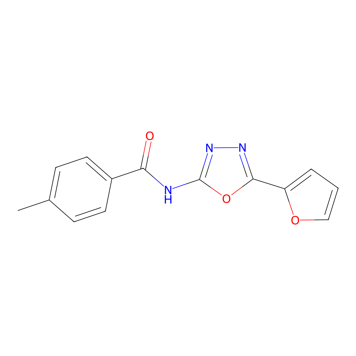 N-[5-(furan-2-yl)-1,3,4-oxadiazol-2-yl]-4-methylbenzamide molecular structure, CAS 851095-14-2