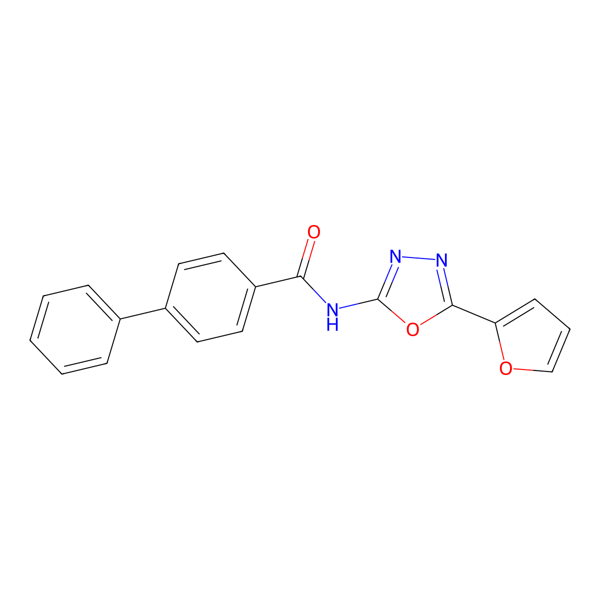 N-[5-(furan-2-yl)-1,3,4-oxadiazol-2-yl]-[1,1'-biphenyl]-4-carboxamide molecular structure, CAS 851095-17-5