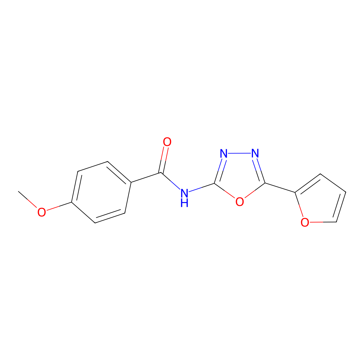 N-[5-(furan-2-yl)-1,3,4-oxadiazol-2-yl]-4-methoxybenzamide molecular structure, CAS 851095-19-7