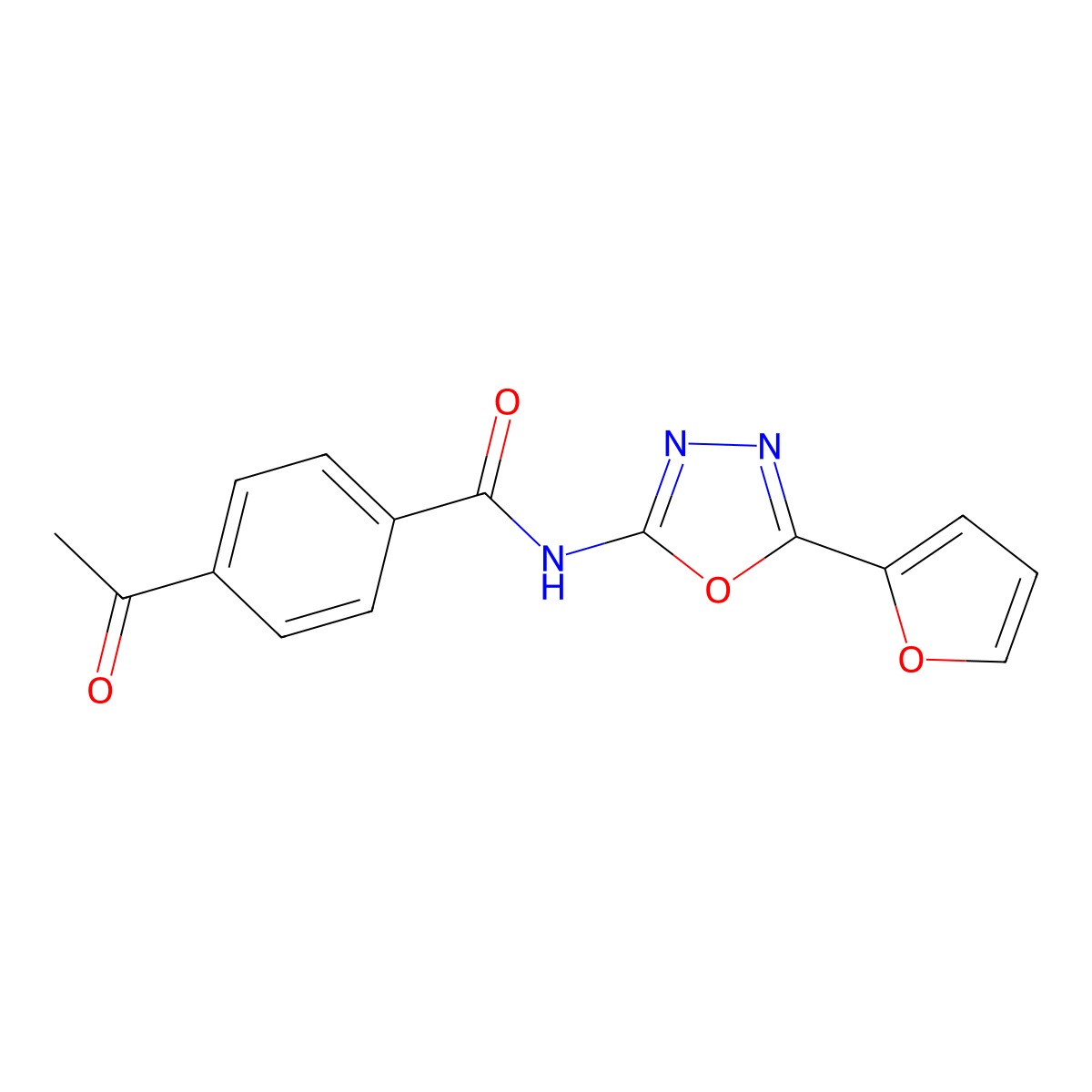 4-acetyl-N-[5-(furan-2-yl)-1,3,4-oxadiazol-2-yl]benzamide molecular structure, CAS 851095-25-5