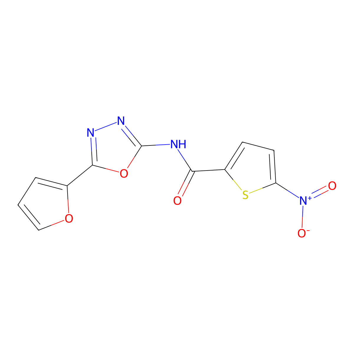 N-[5-(furan-2-yl)-1,3,4-oxadiazol-2-yl]-5-nitrothiophene-2-carboxamide molecular structure, CAS 851095-26-6