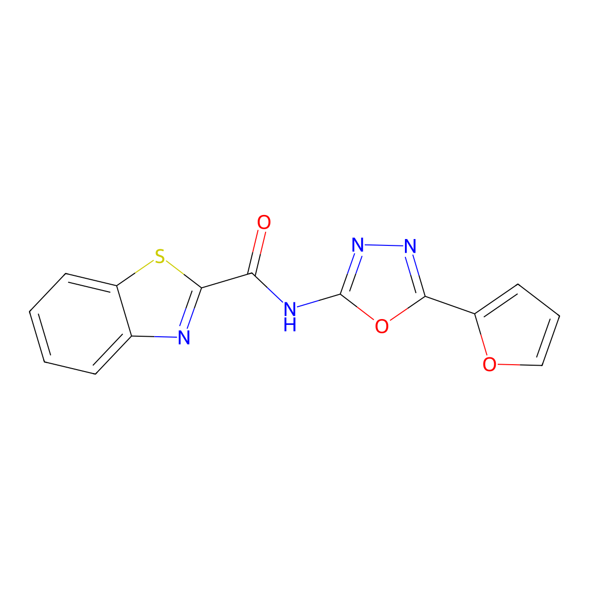 N-[5-(furan-2-yl)-1,3,4-oxadiazol-2-yl]-1,3-benzothiazole-2-carboxamide molecular structure, CAS 851095-27-7