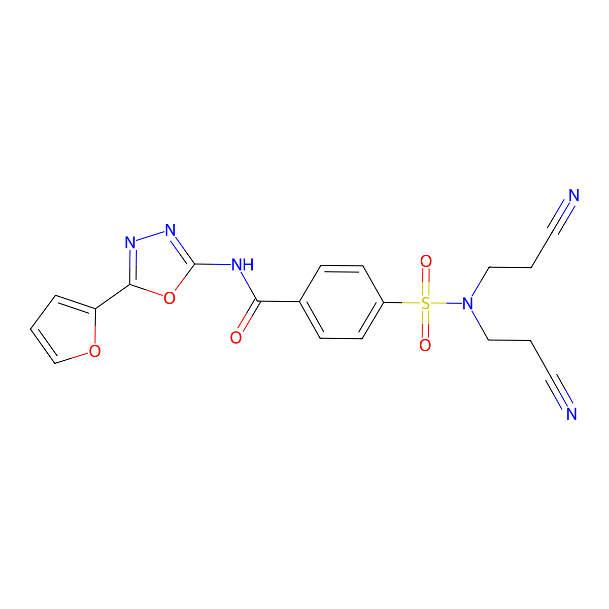 4-[bis(2-cyanoethyl)sulfamoyl]-N-[5-(furan-2-yl)-1,3,4-oxadiazol-2-yl]benzamide molecular structure, CAS 851095-28-8