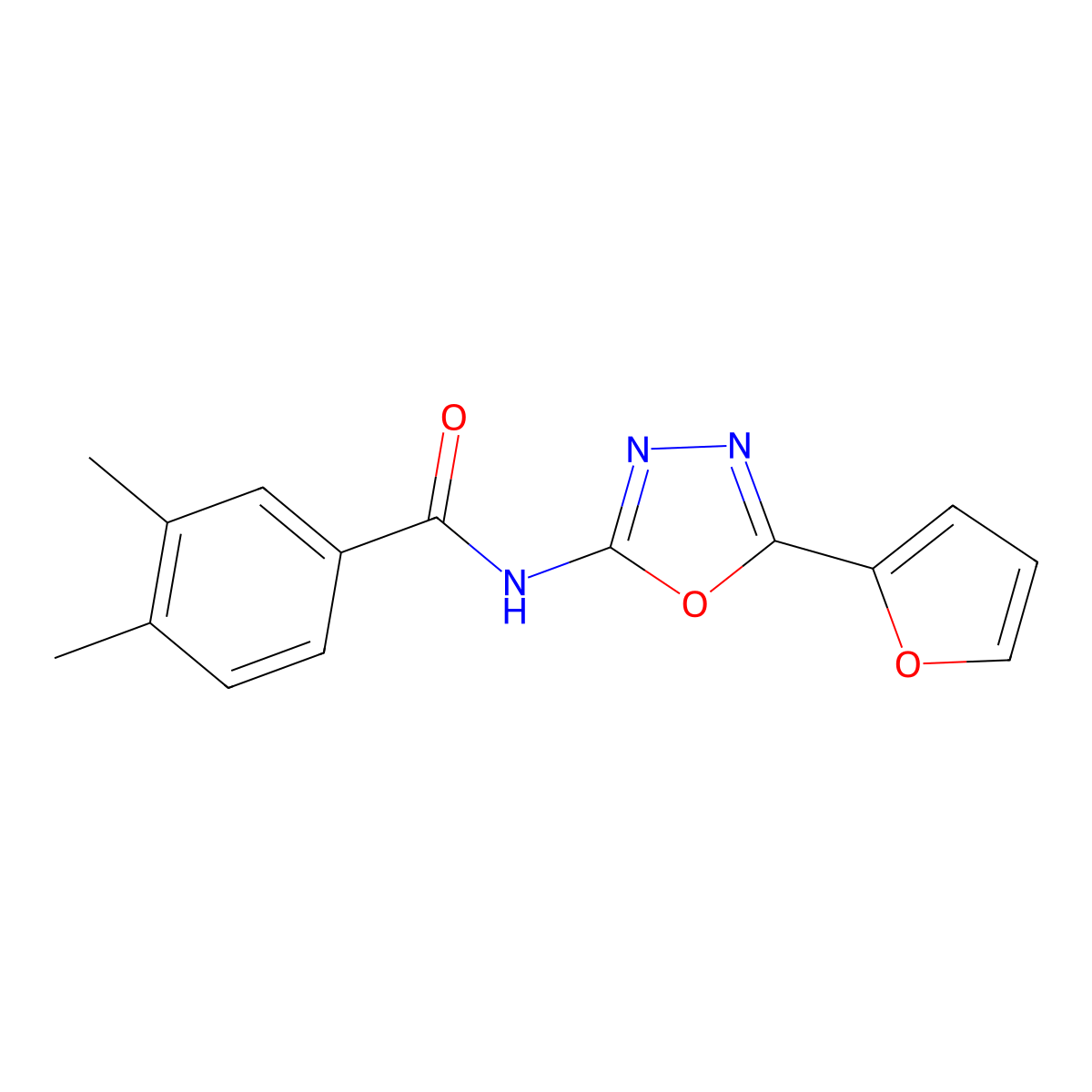 N-[5-(furan-2-yl)-1,3,4-oxadiazol-2-yl]-3,4-dimethylbenzamide molecular structure, CAS 851095-30-2