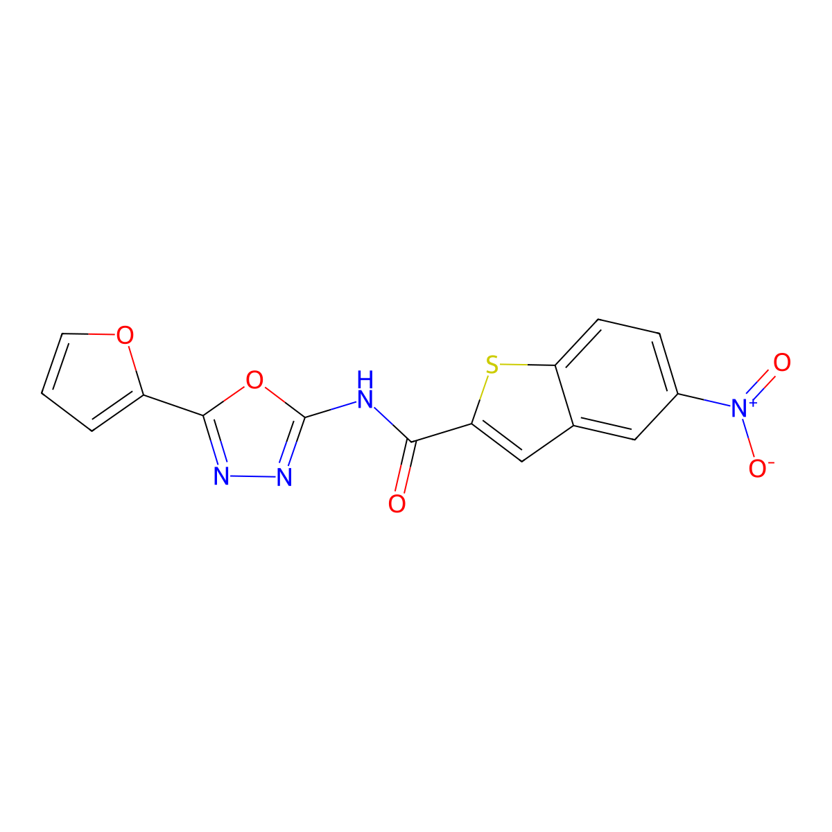 N-[5-(furan-2-yl)-1,3,4-oxadiazol-2-yl]-5-nitro-1-benzothiophene-2-carboxamide molecular structure, CAS 851095-36-8