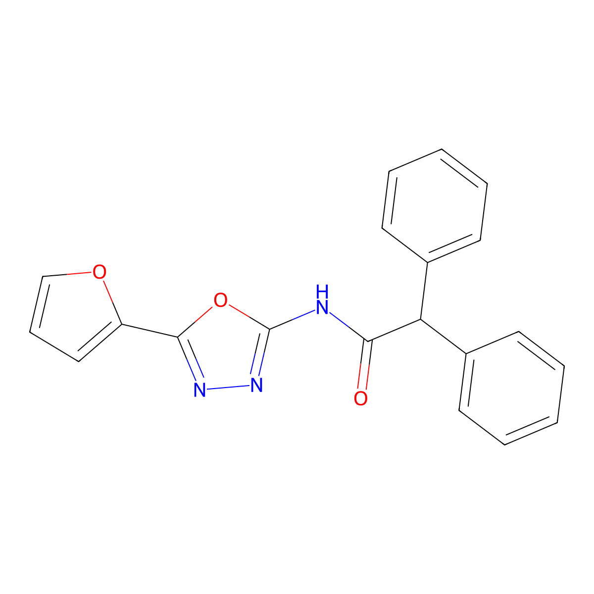 N-[5-(furan-2-yl)-1,3,4-oxadiazol-2-yl]-2,2-diphenylacetamide molecular structure, CAS 851095-40-4