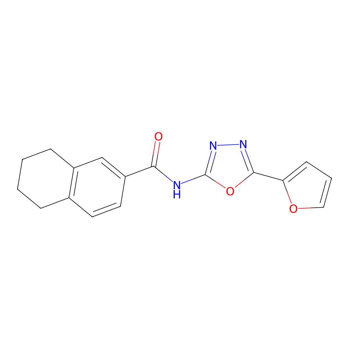 N-[5-(furan-2-yl)-1,3,4-oxadiazol-2-yl]-5,6,7,8-tetrahydronaphthalene-2-carboxamide molecular structure, CAS 851095-42-6