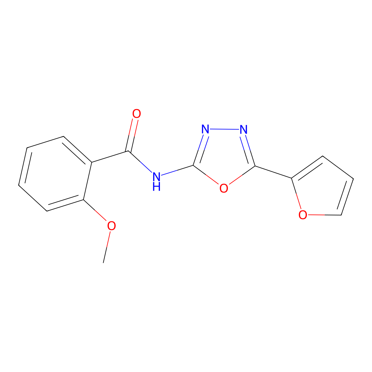 N-[5-(furan-2-yl)-1,3,4-oxadiazol-2-yl]-2-methoxybenzamide molecular structure, CAS 851095-44-8