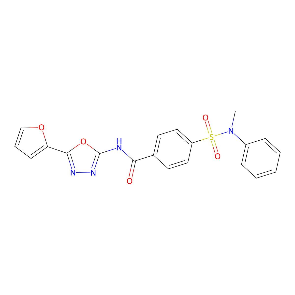 N-[5-(furan-2-yl)-1,3,4-oxadiazol-2-yl]-4-[methyl(phenyl)sulfamoyl]benzamide molecular structure, CAS 851095-47-1
