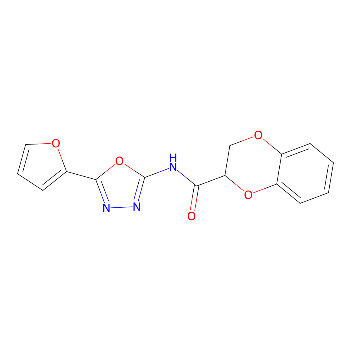 N-(5-(furan-2-yl)-1,3,4-oxadiazol-2-yl)-2,3-dihydrobenzo[b][1,4]dioxine-2-carboxamide molecular structure, CAS 851095-53-9